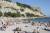 La plage de Cassis, le Chateau et en fond: le Cap Canaille.